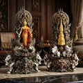 Authentic Sacred Museum-Grade Thai Fine Art Statue "Phra Open World" (Phra Pang Poed Lok - Phanom Naka Edition) 5 Inch Altar Size Satin Antiqued Nawa Loha with Real Gold Plated Buddha Image & Mini That Phanom Reliquary on Back Thai Blessing Co