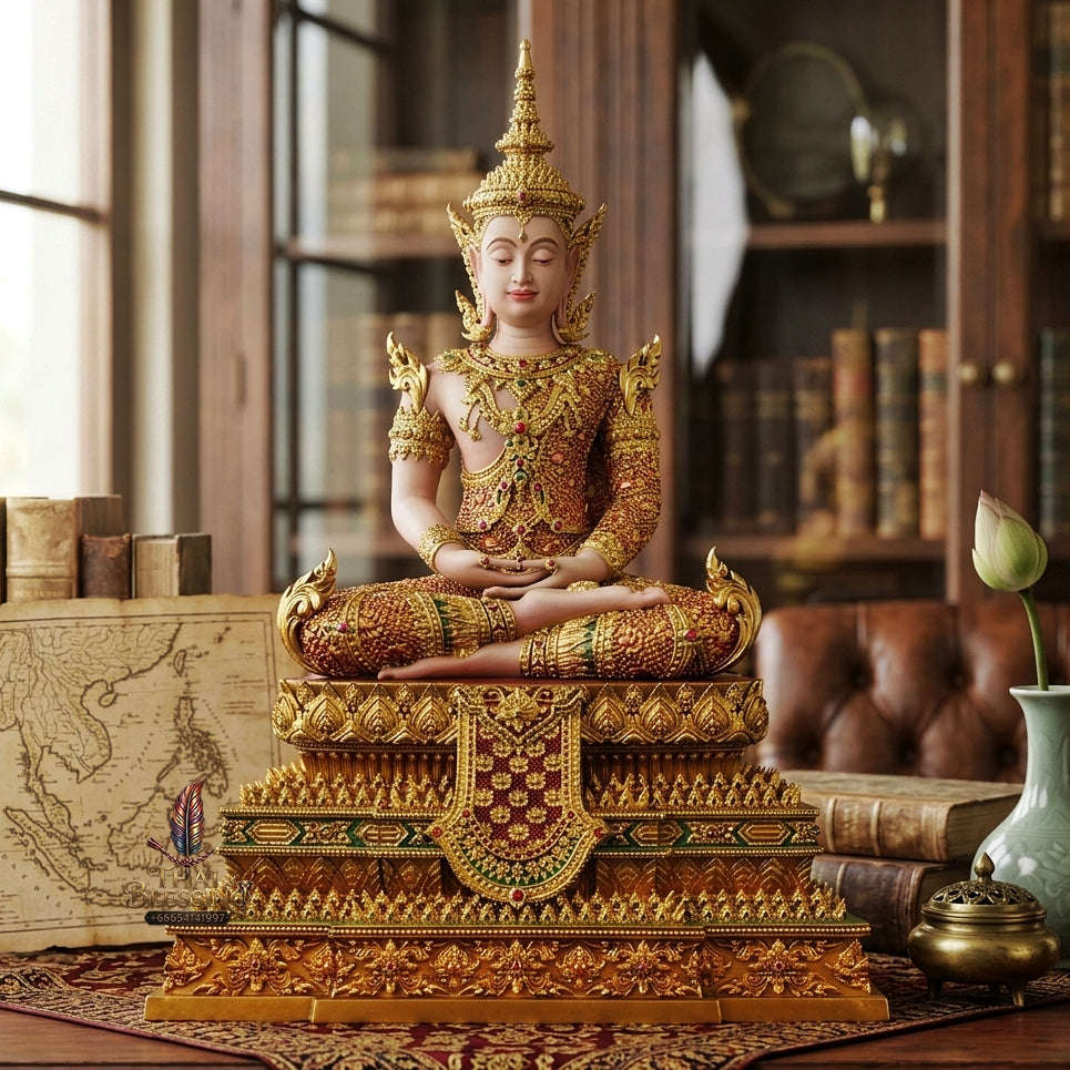 Authentic Sacred Museum-Grade Thai Fine Art Statue "Phra Rattana" (Rattanakosin Style Royal Buddha - 5 Inch Lap / 27 cm High Altar Size) Thai Blessing Co By RURUECHA