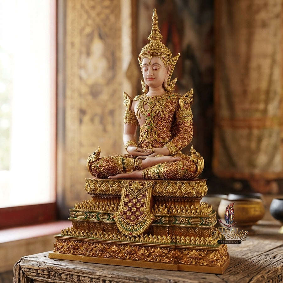 Authentic Sacred Museum-Grade Thai Fine Art Statue "Phra Rattana" (Rattanakosin Style Royal Buddha - 5 Inch Lap / 27 cm High Altar Size) Thai Blessing Co By RURUECHA
