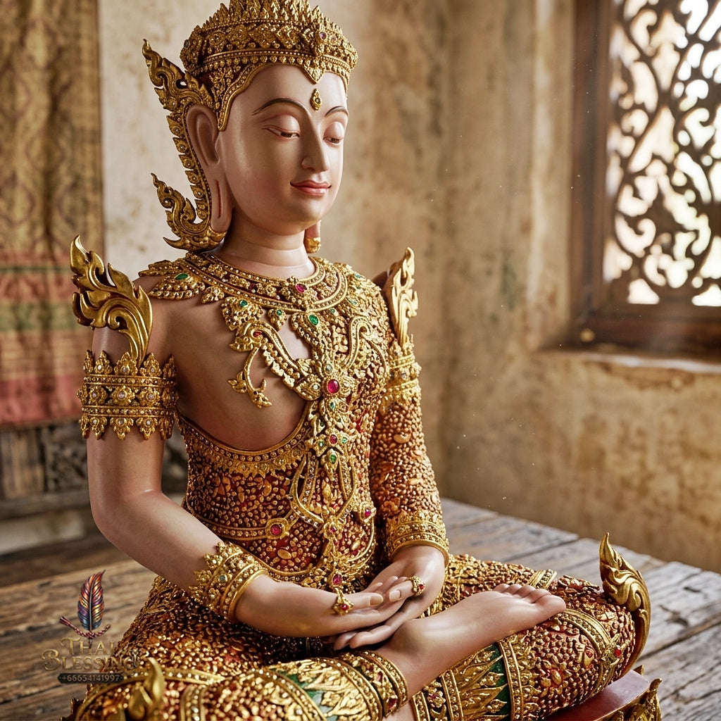 Authentic Sacred Museum-Grade Thai Fine Art Statue "Phra Rattana" (Rattanakosin Style Royal Buddha - 5 Inch Lap / 27 cm High Altar Size) Thai Blessing Co By RURUECHA