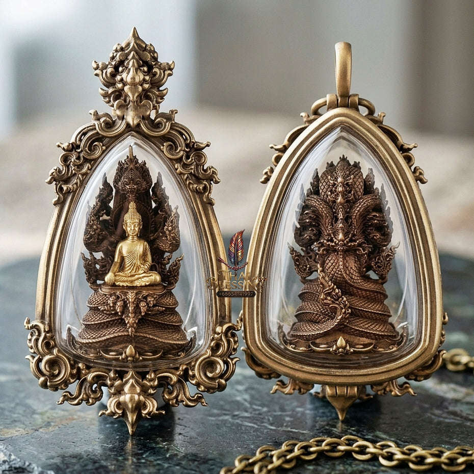 Authentic Sacred Phra Nakprok Phra Buddha Sri Sattanakaraj Phitak Protector Amulet (Antique Patina Bronze Edition - Item 1.13) Thai Blessing Co By RURUECHA