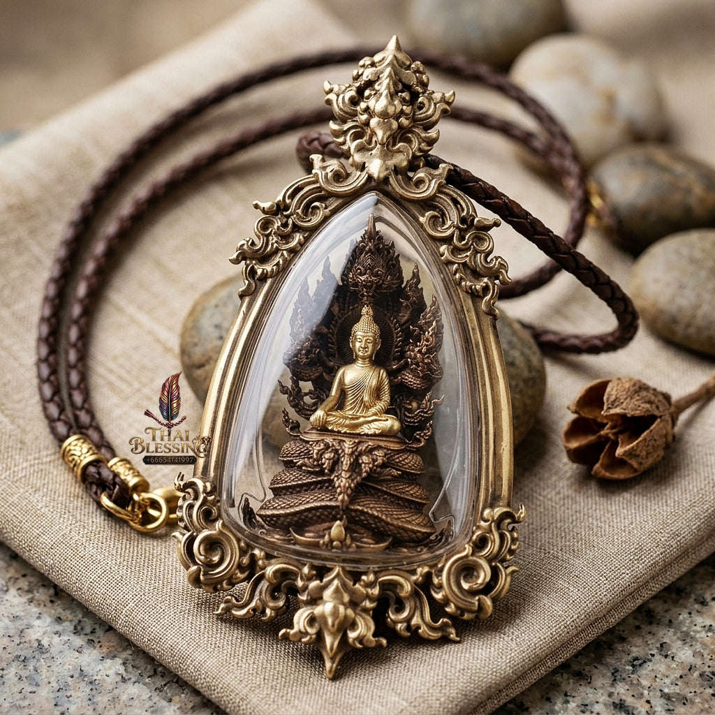 Authentic Sacred Phra Nakprok Phra Buddha Sri Sattanakaraj Phitak Protector Amulet (Antique Patina Bronze Edition - Item 1.13) Thai Blessing Co By RURUECHA