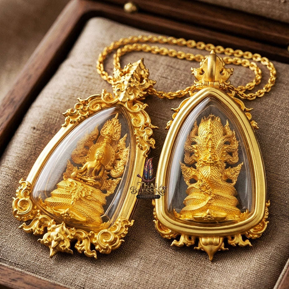 Authentic Sacred Phra Nakprok Phra Buddha Sri Sattanakaraj Phitak Protector Amulet (Sacred Bronze Gold Plated with Sacred Enamel Detailing - Item 1.8) Thai Blessing Co By RURUECHA