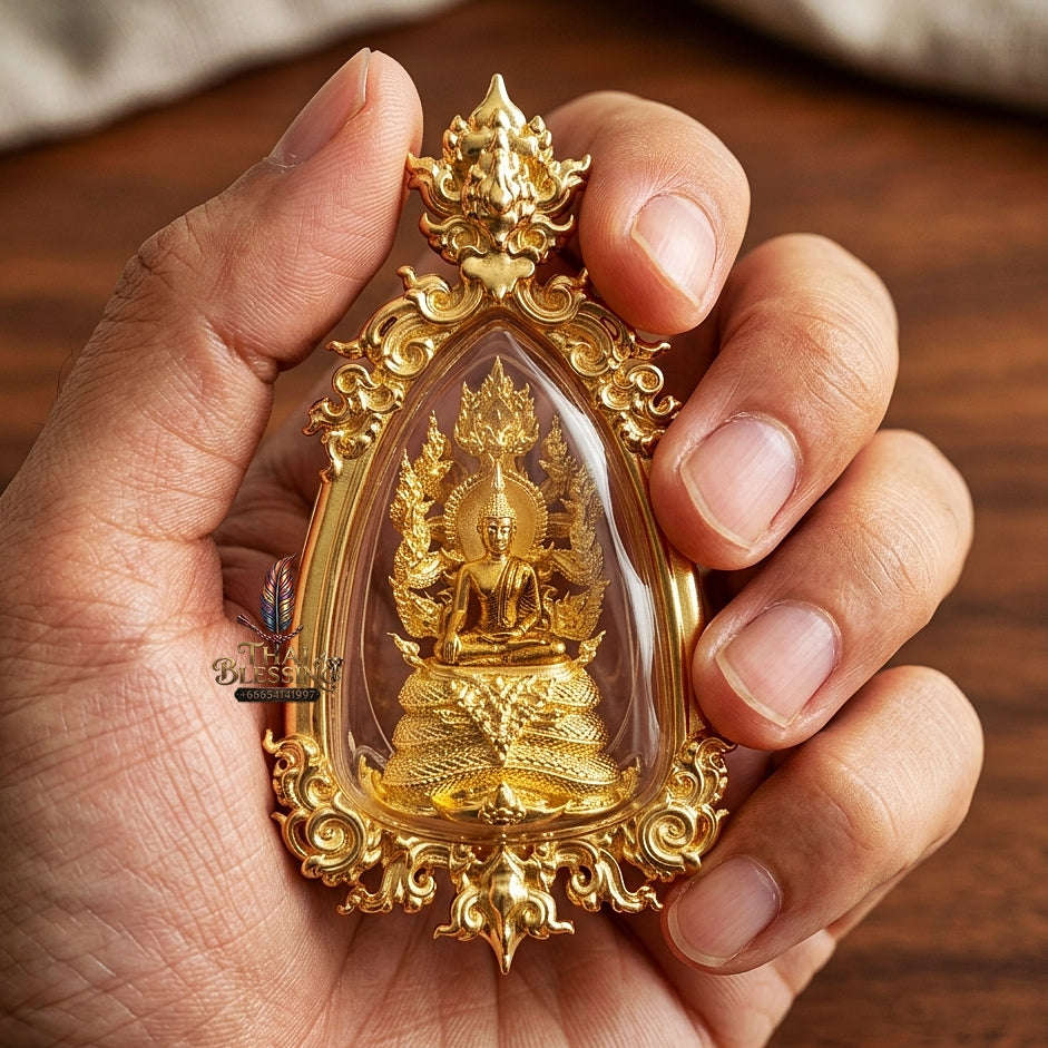 Authentic Sacred Phra Nakprok Phra Buddha Sri Sattanakaraj Phitak Protector Amulet (Sacred Bronze Gold Plated with Sacred Enamel Detailing - Item 1.8) Thai Blessing Co By RURUECHA