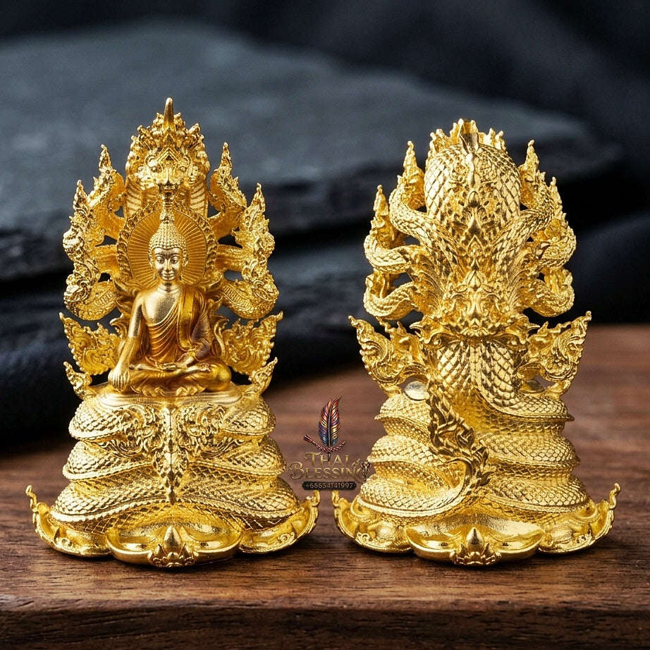 Authentic Sacred Phra Nakprok Phra Buddha Sri Sattanakaraj Phitak Protector Amulet (Sacred Bronze Gold Plated with Sacred Enamel Detailing - Item 1.8) Thai Blessing Co By RURUECHA