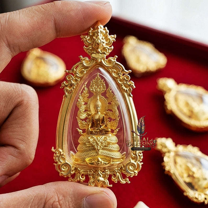 Authentic Sacred Phra Nakprok Phra Buddha Sri Sattanakaraj Phitak Protector Amulet (Sacred Bronze Gold Plated with Sacred Enamel Detailing - Item 1.8) Thai Blessing Co By RURUECHA