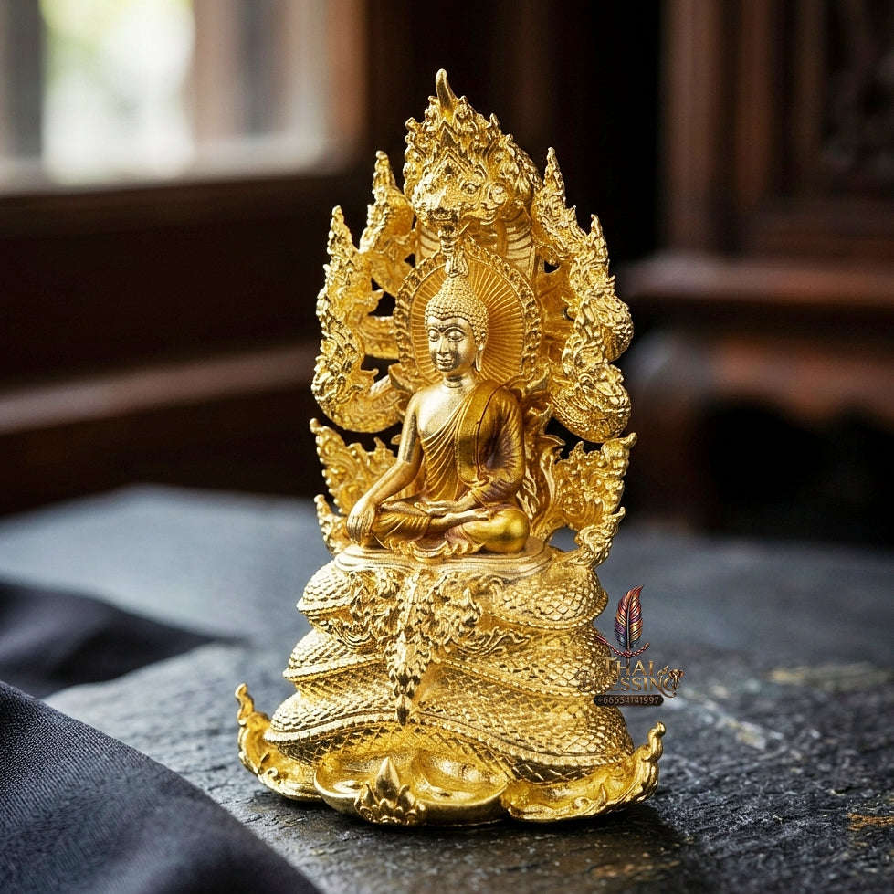 Authentic Sacred Phra Nakprok Phra Buddha Sri Sattanakaraj Phitak Protector Amulet (Sacred Bronze Gold Plated with Sacred Enamel Detailing - Item 1.8) Thai Blessing Co By RURUECHA
