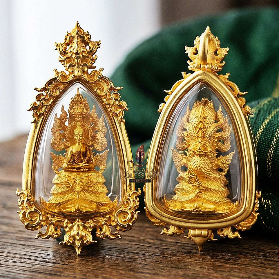 Authentic Sacred Phra Nakprok Phra Buddha Sri Sattanakaraj Phitak Protector Amulet (Sacred Bronze Gold Plated with Sacred Enamel Detailing - Item 1.8) Thai Blessing Co By RURUECHA