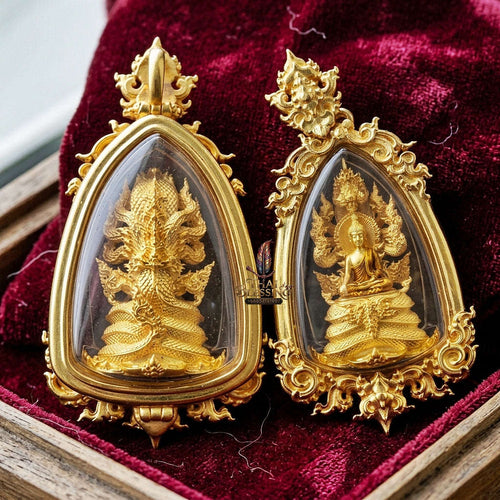 Authentic Sacred Phra Nakprok Phra Buddha Sri Sattanakaraj Phitak Protector Amulet (Sacred Bronze Gold Plated with Sacred Enamel Detailing - Item 1.8) Thai Blessing Co By RURUECHA