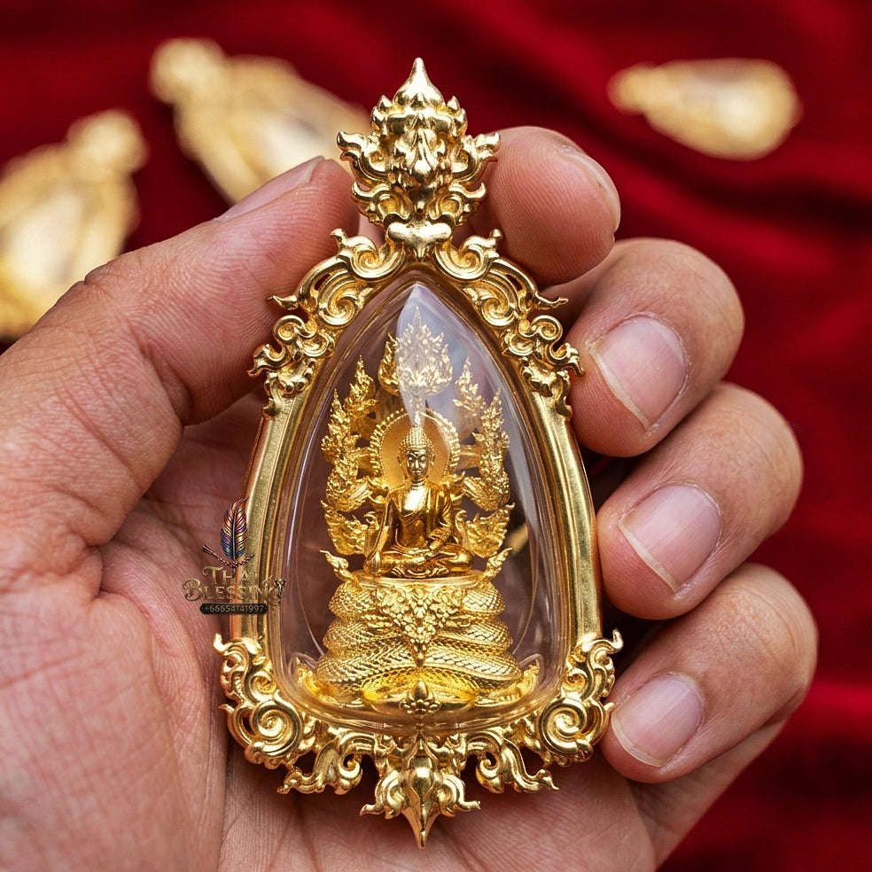 Authentic Sacred Phra Nakprok Phra Buddha Sri Sattanakaraj Phitak Protector Amulet (Sacred Bronze Gold Plated with Sacred Enamel Detailing - Item 1.8) Thai Blessing Co By RURUECHA