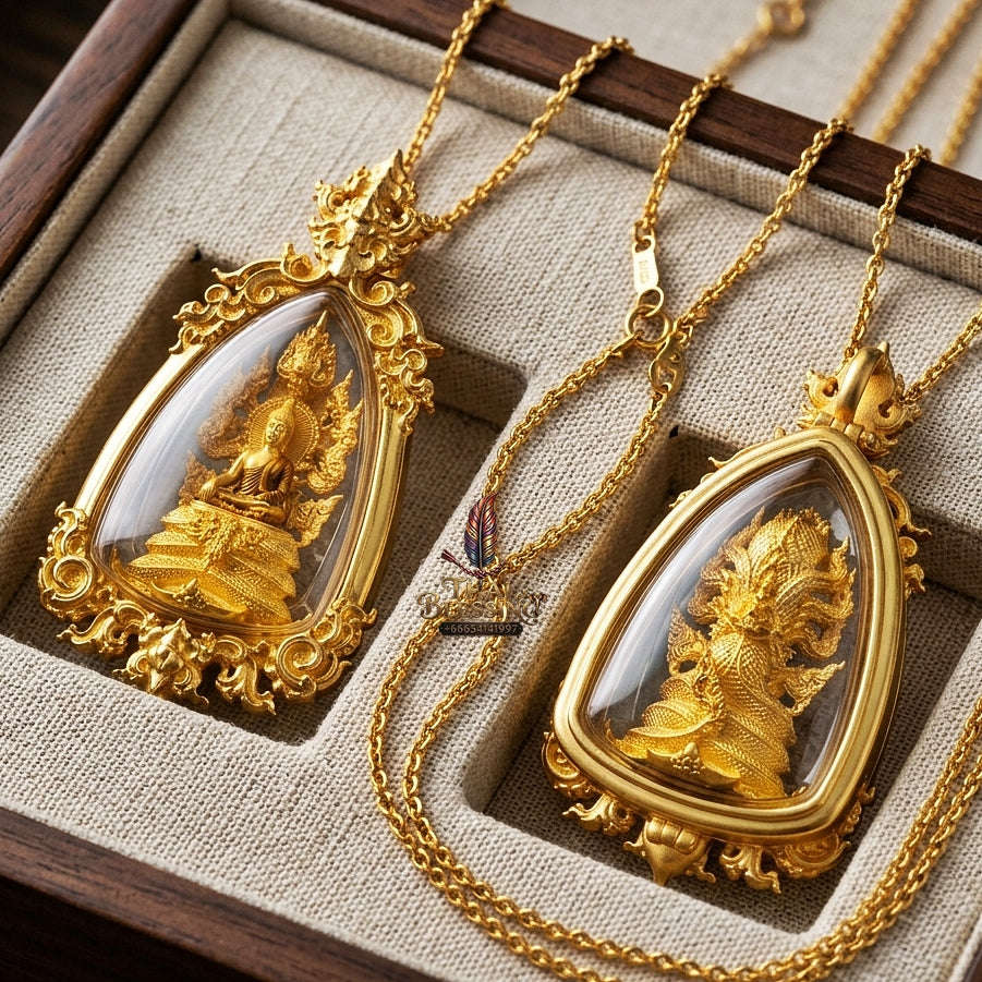 Authentic Sacred Phra Nakprok Phra Buddha Sri Sattanakaraj Phitak Protector Amulet (Sacred Bronze Gold Plated with Sacred Enamel Detailing - Item 1.8) Thai Blessing Co By RURUECHA
