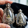 Authentic Sacred Phra Nakprok Phra Buddha Sri Sattanakaraj Phitak Protector Amulet (White Bronze Silver Satin Finish with Sacred Enamel Detailing - Item 1.11) Thai Blessing Co By RURUECHA
