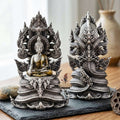 Authentic Sacred Phra Nakprok Phra Buddha Sri Sattanakaraj Phitak Protector Amulet (White Bronze Silver Satin Finish with Sacred Enamel Detailing - Item 1.11) Thai Blessing Co By RURUECHA