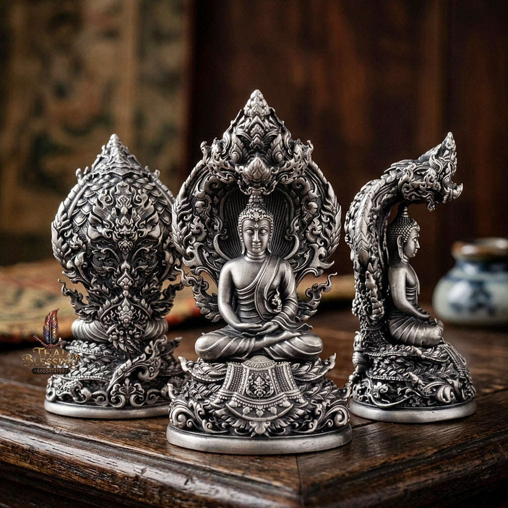 Authentic Sacred Phra Nakprok Phra Vimuttisuk Deva Nagaraj Protector Amulet (Silver Satin Plated Sacred Bronze Edition - Item 5) Thai Blessing Co By RURUECHA