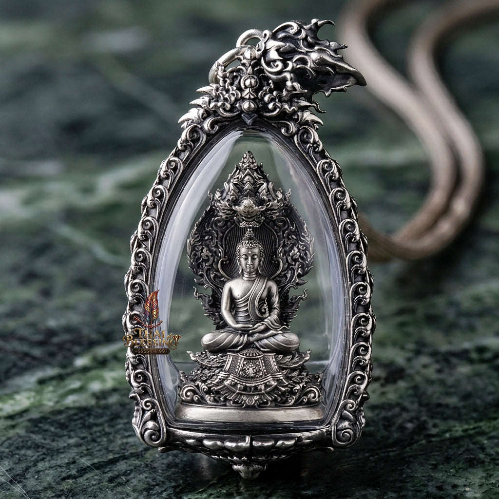 Authentic Sacred Phra Nakprok Phra Vimuttisuk Deva Nagaraj Protector Amulet (Silver Satin Plated Sacred Bronze Edition - Item 5) Thai Blessing Co By RURUECHA