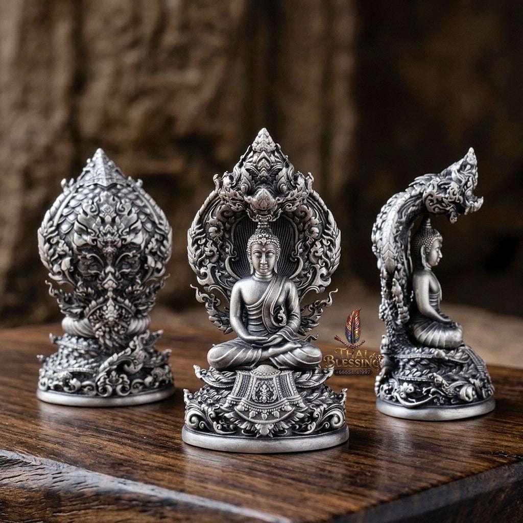 Authentic Sacred Phra Nakprok Phra Vimuttisuk Deva Nagaraj Protector Amulet (Silver Satin Plated Sacred Bronze Edition - Item 5) Thai Blessing Co By RURUECHA