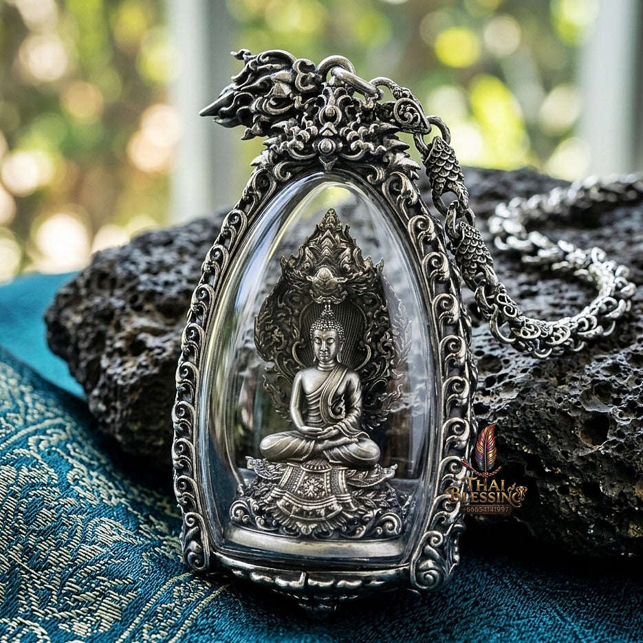 Authentic Sacred Phra Nakprok Phra Vimuttisuk Deva Nagaraj Protector Amulet (Silver Satin Plated Sacred Bronze Edition - Item 5) Thai Blessing Co By RURUECHA