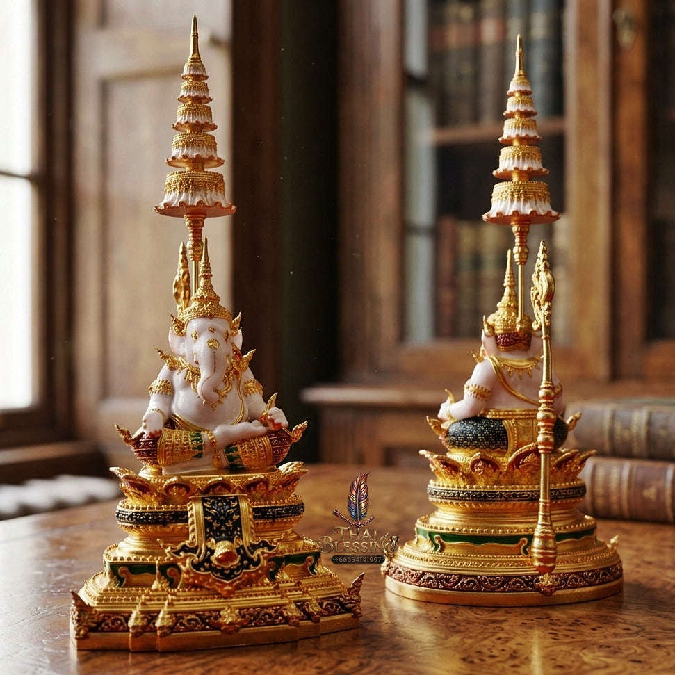Authentic Sacred Thai Contemporary Fine Art Bronze Statue "Ganesha Subhamangala" (8 cm High Desktop & Altar Size) Thai Blessing Co By RURUECHA