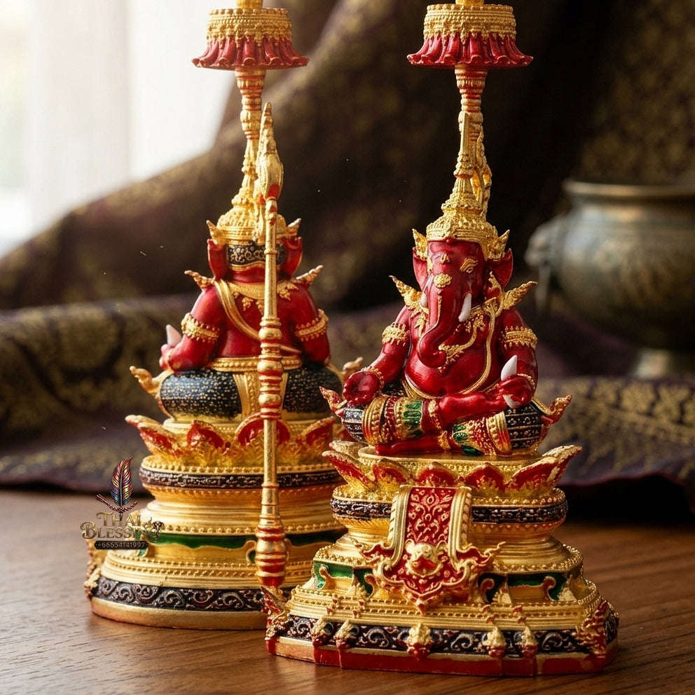 Authentic Sacred Thai Contemporary Fine Art Bronze Statue "Ganesha Subhamangala" (8 cm High Desktop & Altar Size) Thai Blessing Co By RURUECHA