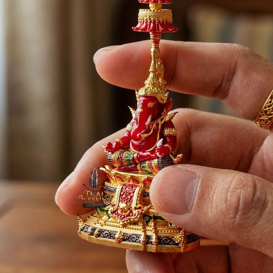 Authentic Sacred Thai Contemporary Fine Art Bronze Statue "Ganesha Subhamangala" (8 cm High Desktop & Altar Size) Thai Blessing Co By RURUECHA