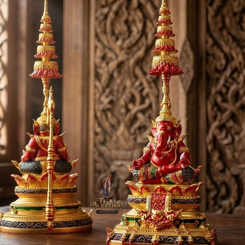 Authentic Sacred Thai Contemporary Fine Art Bronze Statue "Ganesha Subhamangala" (8 cm High Desktop & Altar Size) Thai Blessing Co By RURUECHA