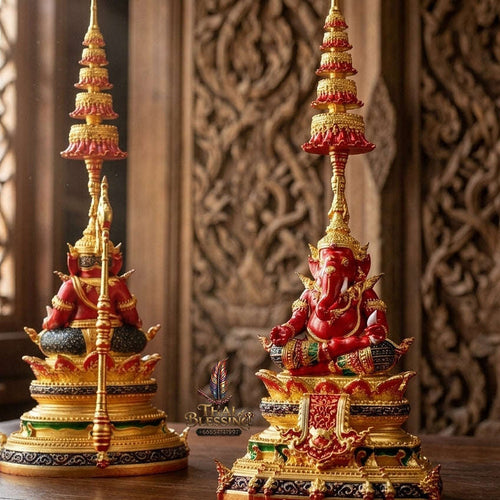 Authentic Sacred Thai Contemporary Fine Art Bronze Statue "Ganesha Subhamangala" (8 cm High Desktop & Altar Size) Thai Blessing Co By RURUECHA