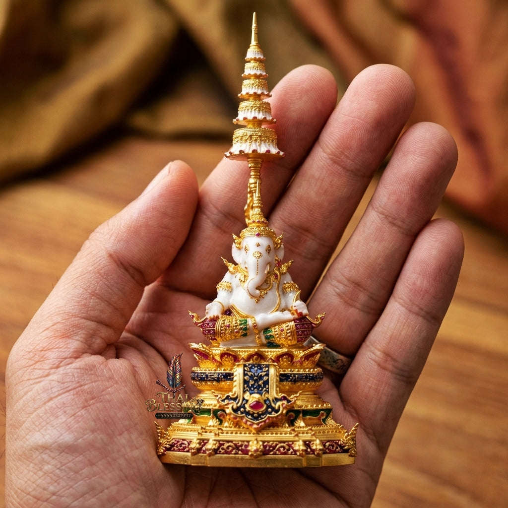 Authentic Sacred Thai Contemporary Fine Art Bronze Statue "Ganesha Subhamangala" (8 cm High Desktop & Altar Size) Thai Blessing Co By RURUECHA
