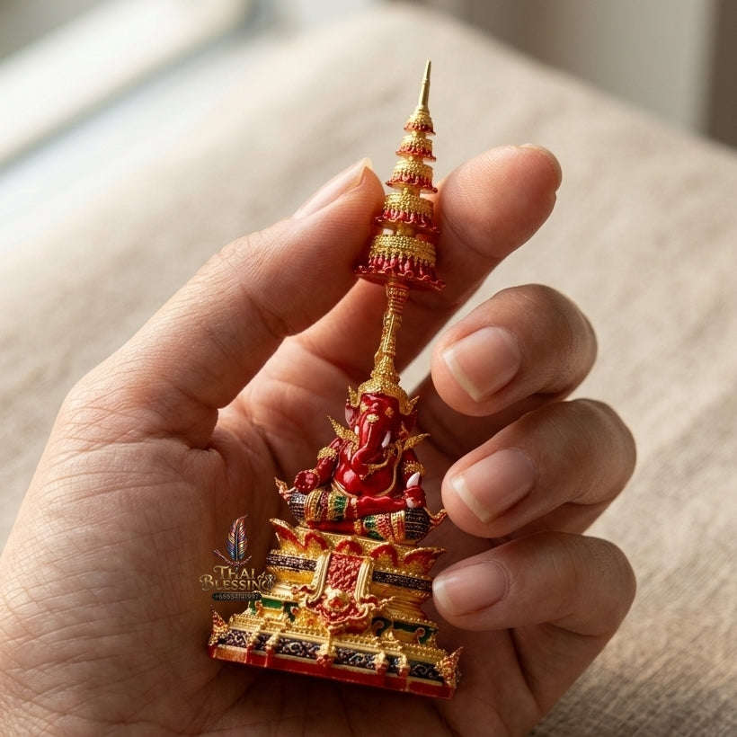 Authentic Sacred Thai Contemporary Fine Art Bronze Statue "Ganesha Subhamangala" (8 cm High Desktop & Altar Size) Thai Blessing Co By RURUECHA
