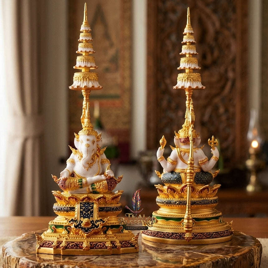 Authentic Sacred Thai Contemporary Fine Art Bronze Statue "Ganesha Subhamangala" (8 cm High Desktop & Altar Size) Thai Blessing Co By RURUECHA