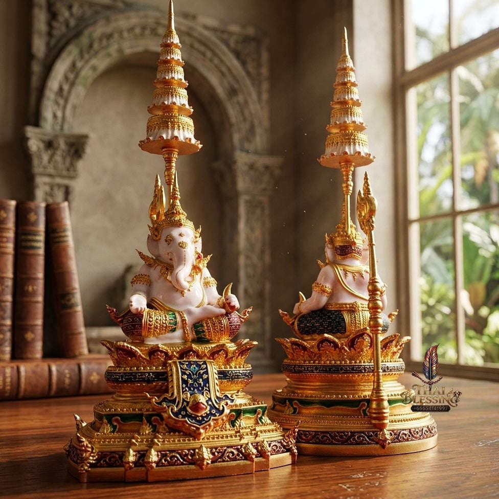Authentic Sacred Thai Contemporary Fine Art Bronze Statue "Ganesha Subhamangala" (8 cm High Desktop & Altar Size) Thai Blessing Co By RURUECHA