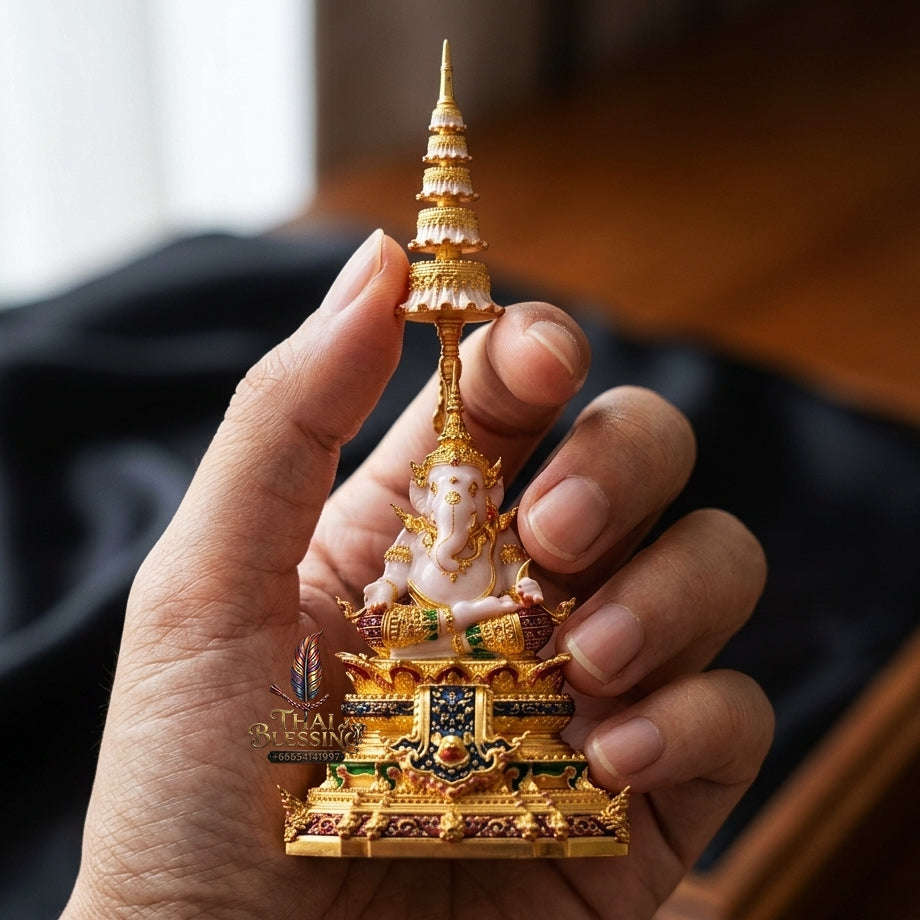 Authentic Sacred Thai Contemporary Fine Art Bronze Statue "Ganesha Subhamangala" (8 cm High Desktop & Altar Size) Thai Blessing Co By RURUECHA