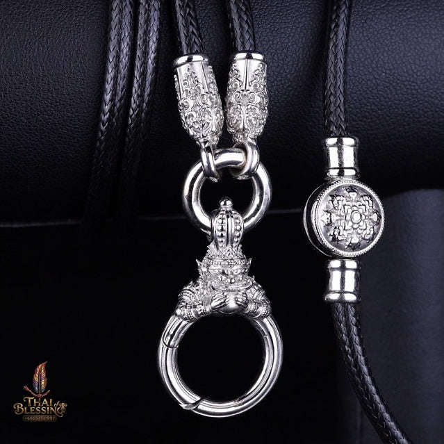 Authentic Sacred Thai Fine Art Amulet Necklace "Na Thep - Asurina Phra Rahu Edition" (925 Sterling Silver Rhodium-Plated Carabiner Clasp with Premium Korean Cord) Thai Blessing Co By RURUECHA
