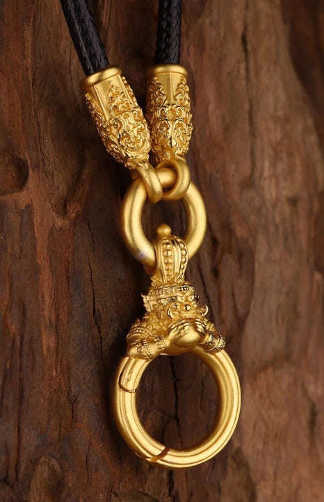 Authentic Sacred Thai Fine Art Amulet Necklace "Na Thep - Asurina Phra Rahu Edition" (Real Gold-Plated Bronze Carabiner Clasp with Premium Korean Cord) Thai Blessing Co By RURUECHA