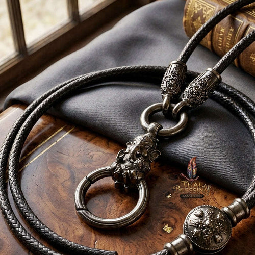 Authentic Sacred Thai Fine Art Amulet Necklace "Na Thep - Khasaya Lord Ganesha Edition" (Black Rhodium-Plated Bronze Carabiner Clasp with Premium Korean Cord) Thai Blessing Co By RURUECHA