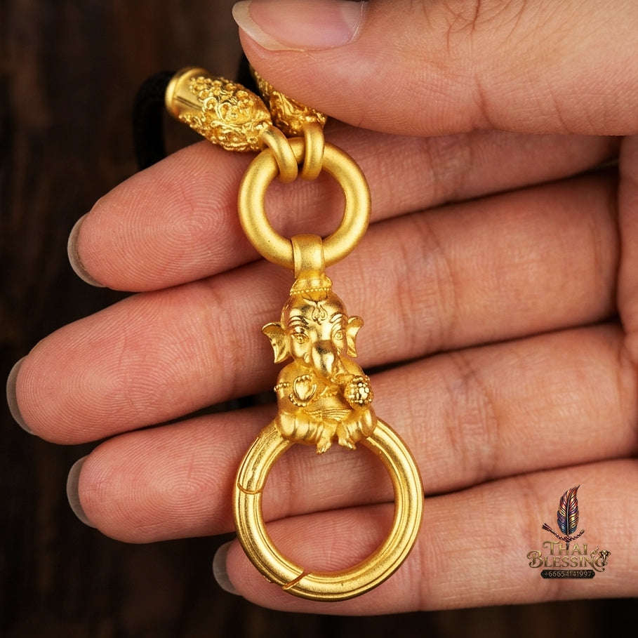 Authentic Sacred Thai Fine Art Amulet Necklace "Na Thep - Khasaya Lord Ganesha Edition" (Real Gold-Plated Bronze Carabiner Clasp with Premium Korean Cord) Thai Blessing Co By RURUECHA