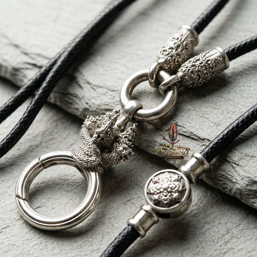 Authentic Sacred Thai Fine Art Amulet Necklace "Na Thep - Nakaya Naga King Edition" (925 Sterling Silver Rhodium-Plated Carabiner Clasp with Premium Korean Cord) Thai Blessing Co By RURUECHA