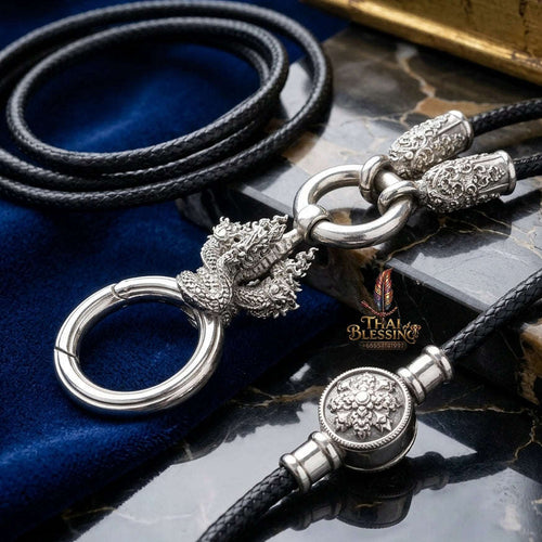Authentic Sacred Thai Fine Art Amulet Necklace "Na Thep - Nakaya Naga King Edition" (925 Sterling Silver Rhodium-Plated Carabiner Clasp with Premium Korean Cord) Thai Blessing Co By RURUECHA