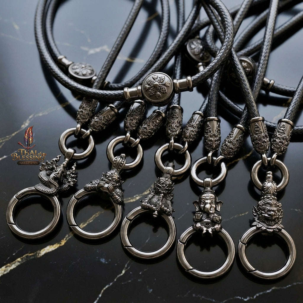 Authentic Sacred Thai Fine Art Amulet Necklace "Na Thep - Nakaya Naga King Edition" (Black Rhodium-Plated Bronze Carabiner Clasp with Premium Korean Cord) Thai Blessing Co By RURUECHA
