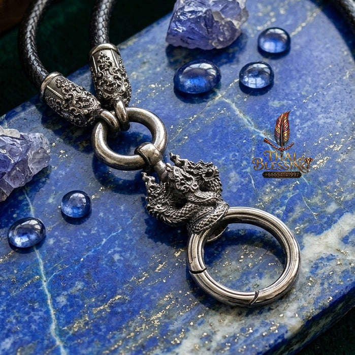 Authentic Sacred Thai Fine Art Amulet Necklace "Na Thep - Nakaya Naga King Edition" (Black Rhodium-Plated Bronze Carabiner Clasp with Premium Korean Cord) Thai Blessing Co By RURUECHA