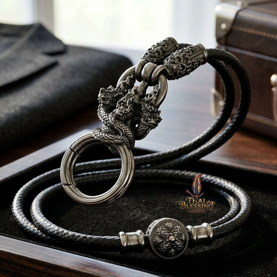 Authentic Sacred Thai Fine Art Amulet Necklace "Na Thep - Nakaya Naga King Edition" (Black Rhodium-Plated Bronze Carabiner Clasp with Premium Korean Cord) Thai Blessing Co By RURUECHA