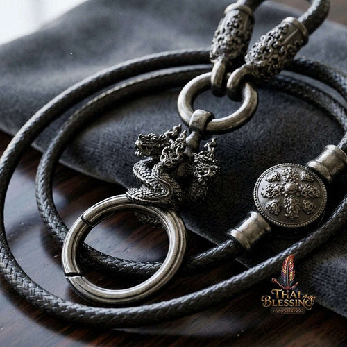 Authentic Sacred Thai Fine Art Amulet Necklace "Na Thep - Nakaya Naga King Edition" (Black Rhodium-Plated Bronze Carabiner Clasp with Premium Korean Cord) Thai Blessing Co By RURUECHA