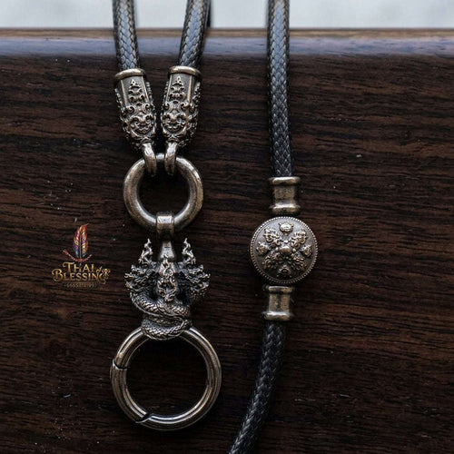 Authentic Sacred Thai Fine Art Amulet Necklace "Na Thep - Nakaya Naga King Edition" (Black Rhodium-Plated Bronze Carabiner Clasp with Premium Korean Cord) Thai Blessing Co By RURUECHA