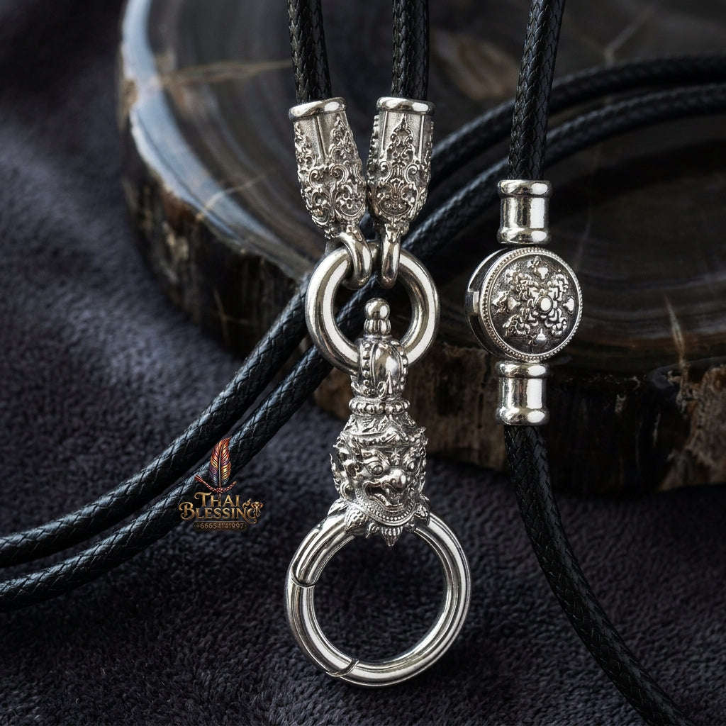 Authentic Sacred Thai Fine Art Amulet Necklace "Na Thep - Subarna Phaya Krut Garuda Edition" (925 Sterling Silver Rhodium-Plated Carabiner Clasp with Premium Korean Cord) Thai Blessing Co By RURUECHA