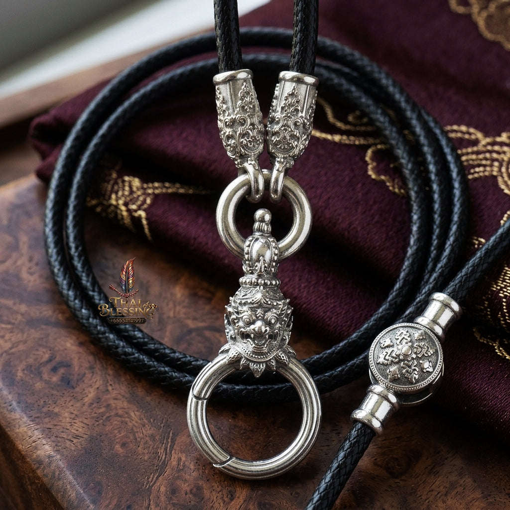 Authentic Sacred Thai Fine Art Amulet Necklace "Na Thep - Subarna Phaya Krut Garuda Edition" (925 Sterling Silver Rhodium-Plated Carabiner Clasp with Premium Korean Cord) Thai Blessing Co By RURUECHA