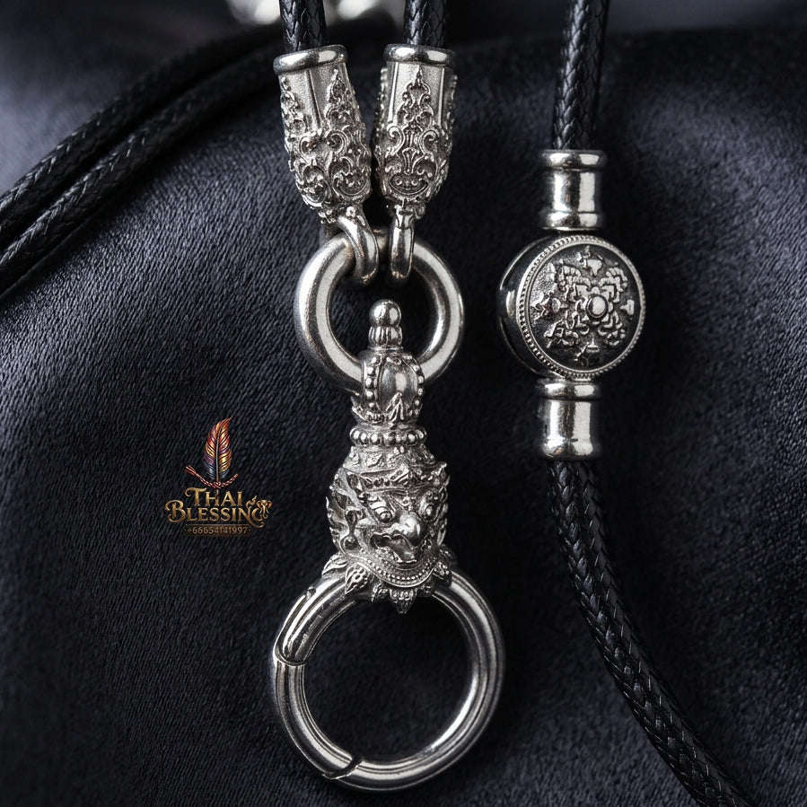Authentic Sacred Thai Fine Art Amulet Necklace "Na Thep - Subarna Phaya Krut Garuda Edition" (925 Sterling Silver Rhodium-Plated Carabiner Clasp with Premium Korean Cord) Thai Blessing Co By RURUECHA