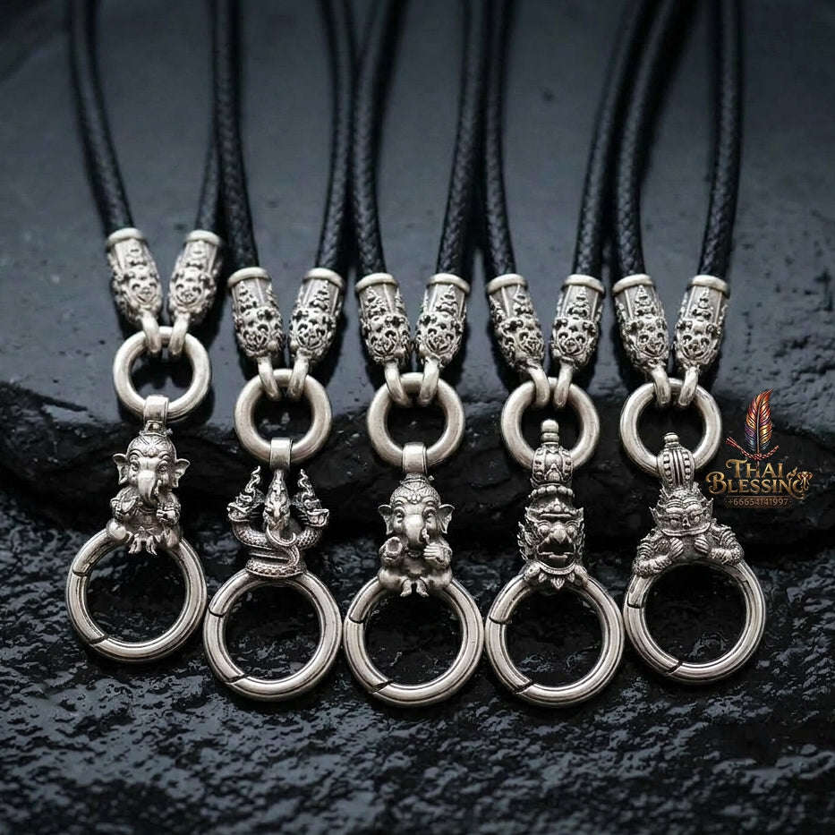 Authentic Sacred Thai Fine Art Amulet Necklace "Na Thep - Subarna Phaya Krut Garuda Edition" (925 Sterling Silver Rhodium-Plated Carabiner Clasp with Premium Korean Cord) Thai Blessing Co By RURUECHA