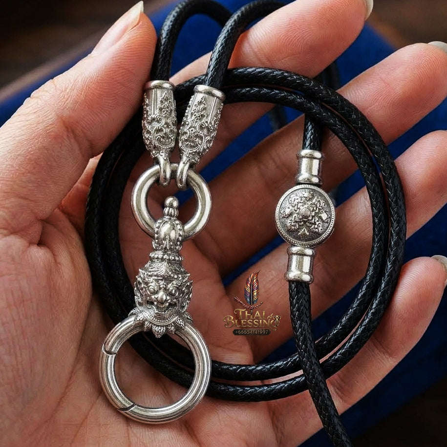 Authentic Sacred Thai Fine Art Amulet Necklace "Na Thep - Subarna Phaya Krut Garuda Edition" (925 Sterling Silver Rhodium-Plated Carabiner Clasp with Premium Korean Cord) Thai Blessing Co By RURUECHA