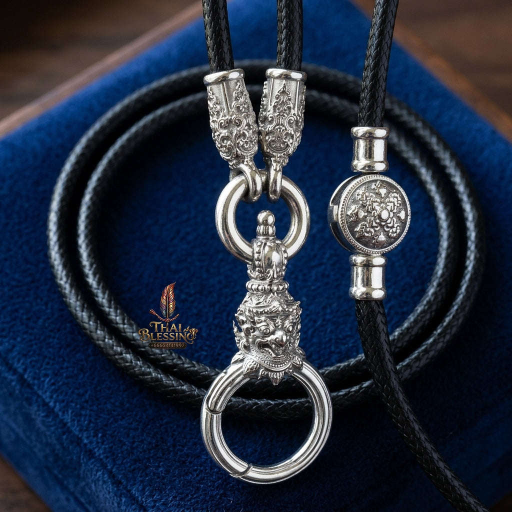 Authentic Sacred Thai Fine Art Amulet Necklace "Na Thep - Subarna Phaya Krut Garuda Edition" (925 Sterling Silver Rhodium-Plated Carabiner Clasp with Premium Korean Cord) Thai Blessing Co By RURUECHA