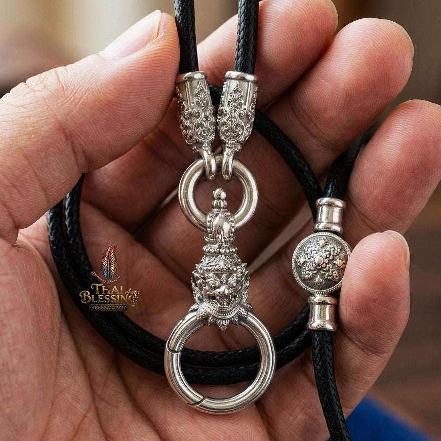 Authentic Sacred Thai Fine Art Amulet Necklace "Na Thep - Subarna Phaya Krut Garuda Edition" (925 Sterling Silver Rhodium-Plated Carabiner Clasp with Premium Korean Cord) Thai Blessing Co By RURUECHA