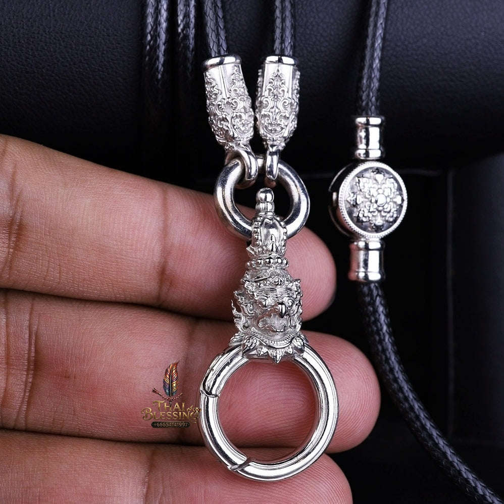Authentic Sacred Thai Fine Art Amulet Necklace "Na Thep - Subarna Phaya Krut Garuda Edition" (925 Sterling Silver Rhodium-Plated Carabiner Clasp with Premium Korean Cord) Thai Blessing Co By RURUECHA
